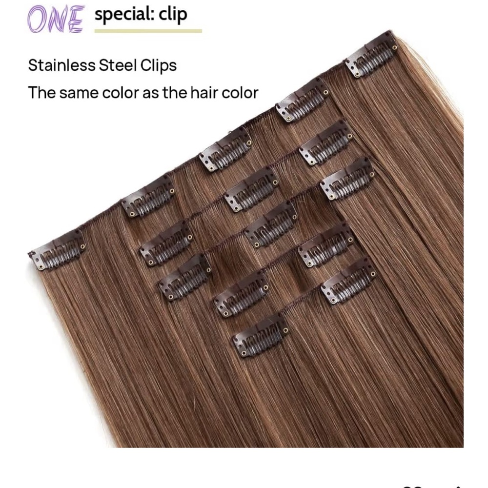 Copper Brown Hair Extensions Clip in 5 pc 20-22” long synthetic cinnamon light